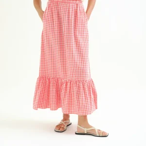 Falda 100% algodón cuadros vichy rojo