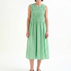 Vestido largo 100% algodón cuadros vichy verde claro
