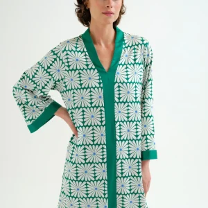 Kaftan corto con estampado Olive Flower Green