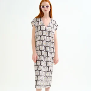 Kaftan largo con estampado Olive Flower Black