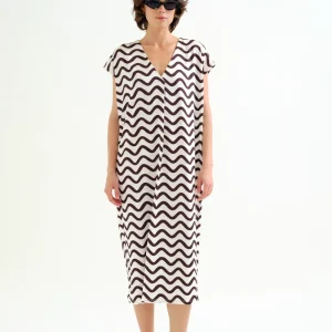 Kaftan largo con estampado Wave Black & White