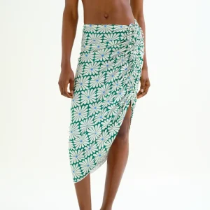 Falda midi con estampado Olive Flower Green
