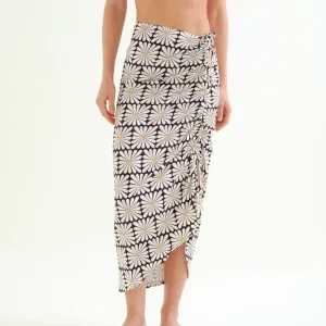 Falda midi con estampado Olive Flower Black