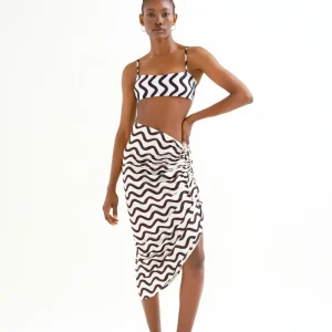 Falda midi con estampado Wave Black & White