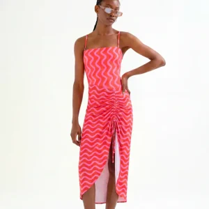 Falda midi con estampado Wave Red & Pink