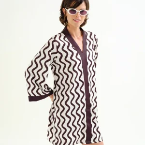 Kaftan corto con estampado Wave Black & White