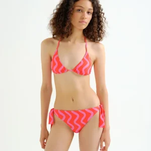 Top bikini triangular estampado Wave Red & Pink