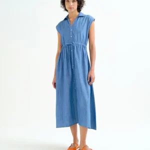 Vestido midi 100% algodón chambray azul claro