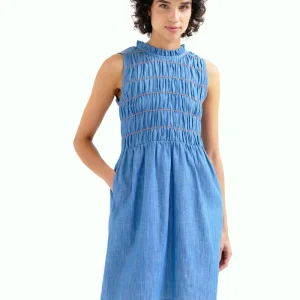 Vestido corto 100% algodón chambray azul claro