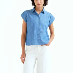 Camisa 100% algodón chambray azul claro manga corta