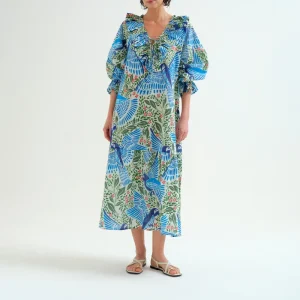 Vestido largo playero con estampado Parrot