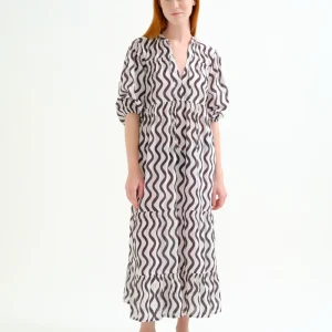 Vestido largo playero con estampado Wave Black & White