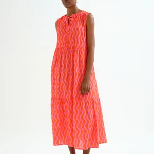 Vestido largo playero con estampado Wave Red & Pink