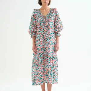 Vestido largo playero con estampado Guinda
