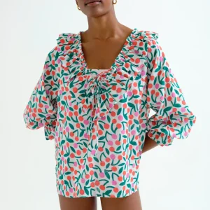 Top playero con estampado Guinda manga larga