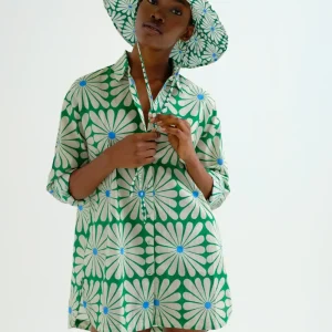 Camisa playera con estampado Olive Flower Green