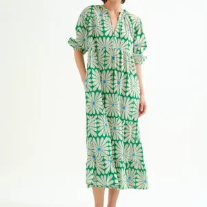 Vestido largo playero con estampado Olive Flower Green