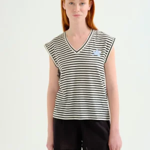 Camiseta sin mangas con estampado de rayas blanco y negro