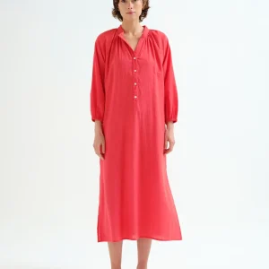 Kaftan largo rojo con botones