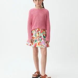 Jersey punto rosa manga larga de niña