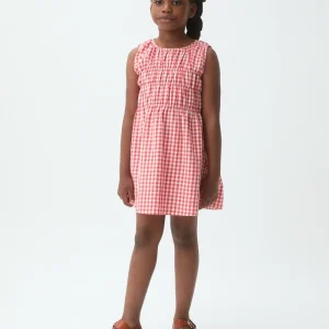 Vestido corto de niña con estampado Vichy rojo