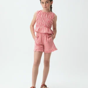 Top de niña con estampado Vichy rojo