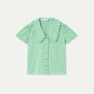 Camisa de niña 100% algodón cuadros vichy verde claro