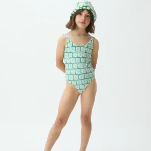 Bañador de niña con estampado Olive Flower Green