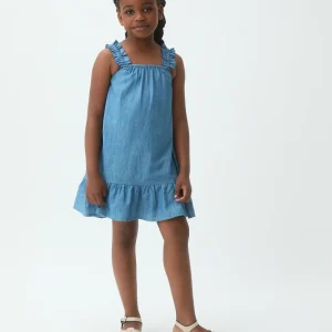 Vestido corto de niña 100% algodón Chambray