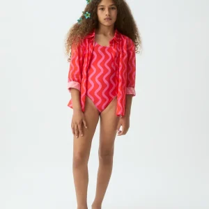 Camisa de niña con estampado Wave Red & Pink