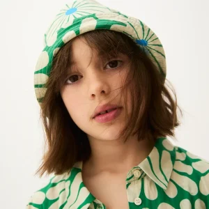 Gorro de niña con estampado Olive Flower Green