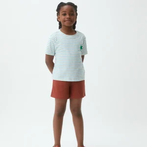 Camiseta de niña 100% algodón con estampado de rayas blanco y azul