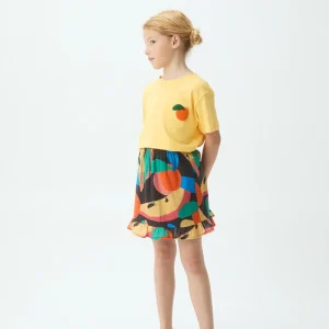 Camiseta de niña 100% algodón con parche de naranja