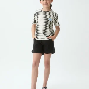 Camiseta de niña 100% algodón con parche de flor azul