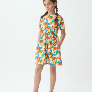 Vestido corto de niña 100% algodón con estampado de Tutti Frutti