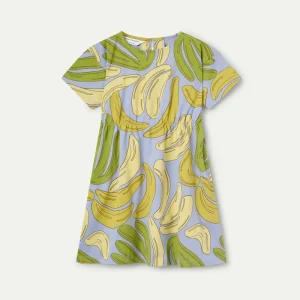 Vestido corto de niña 100% algodón con estampado Guineo