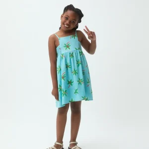 Vestido corto de niña 100% algodón con estampado Cocotero Small