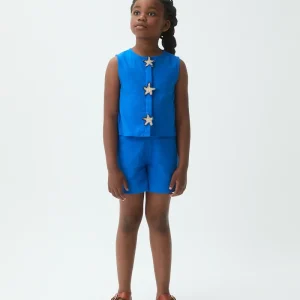 Top de niña 100% algodón azul con parche de estrellas
