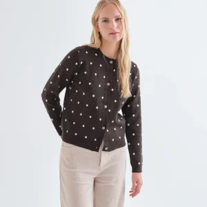 Cárdigan verde con estampado de puntos blancos pequeños