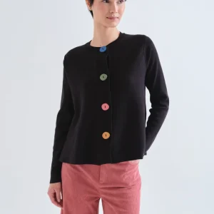 Cárdigan negro con botones grandes multicolor