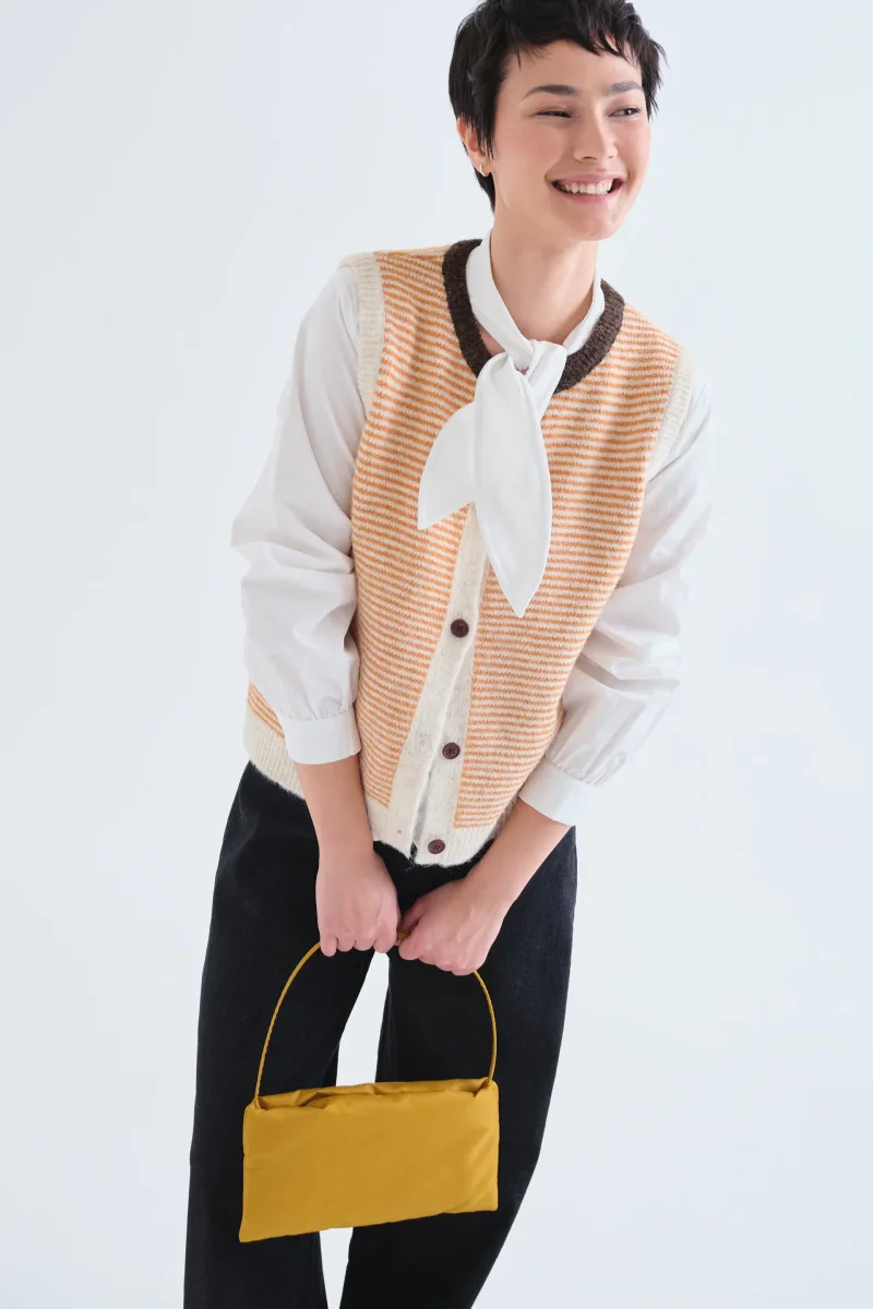 Chaleco de punto con estampado de rayas naranja y blanco - Imagen 6
