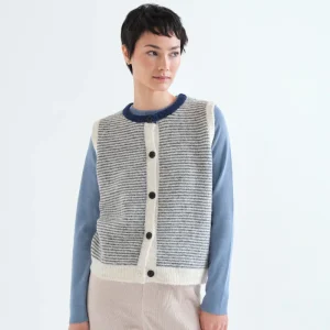 Chaleco de punto con estampado de rayas azul marino y blanco