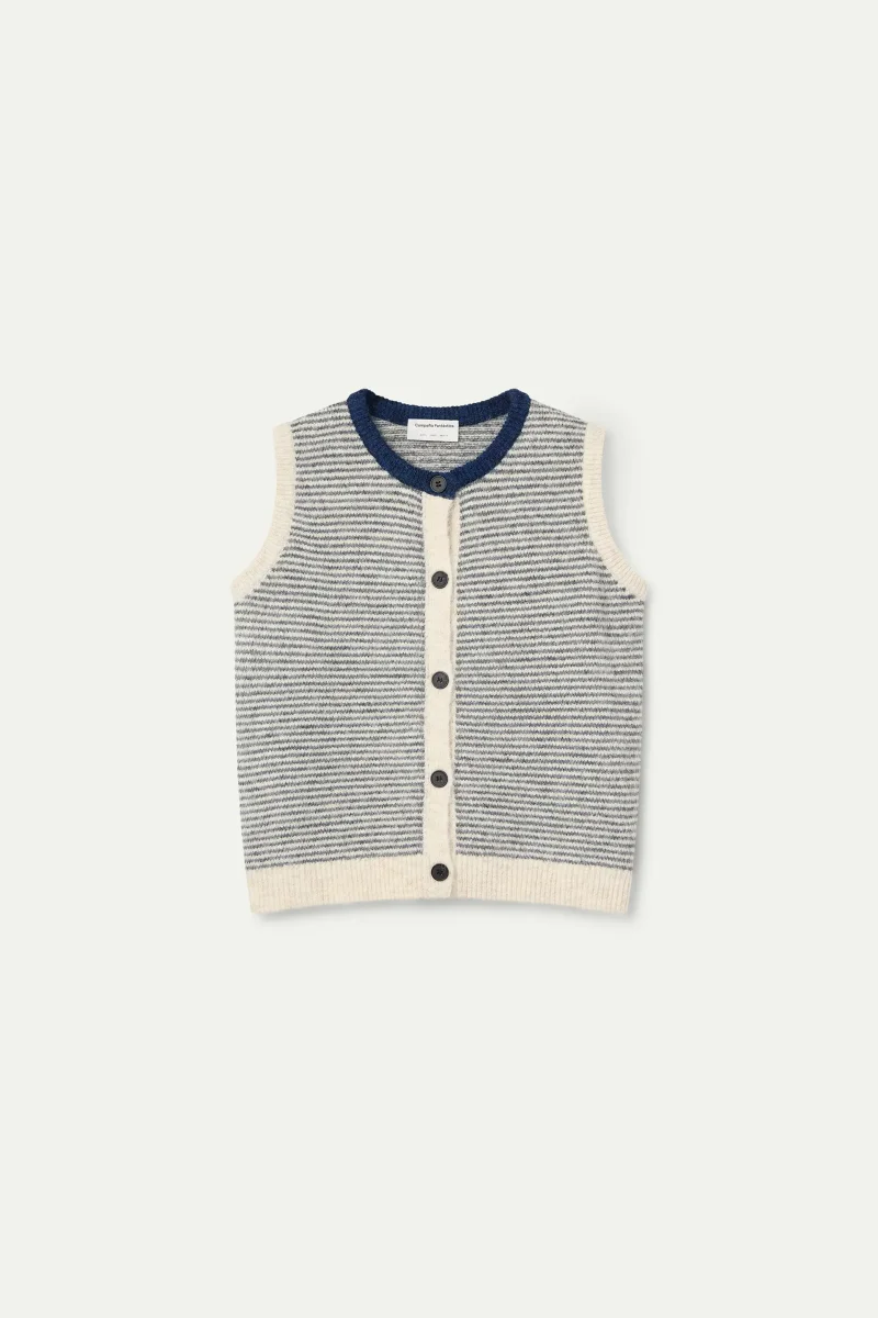 Chaleco de punto con estampado de rayas azul marino y blanco - Imagen 7