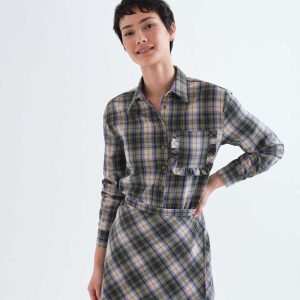 Camisa 100% algodón con estampado de cuadros verde