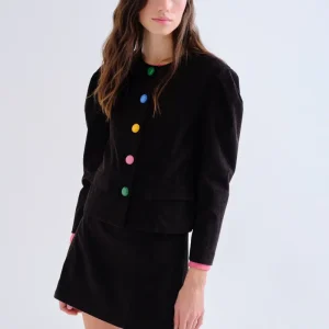 Chaqueta de pana negra con botones multicolor