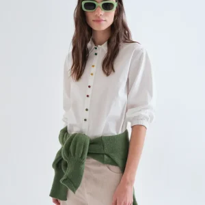 Camisa 100% algodón blanca con botones joyas multicolor