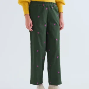 Pantalón 100% algodón con bordado de berenjena