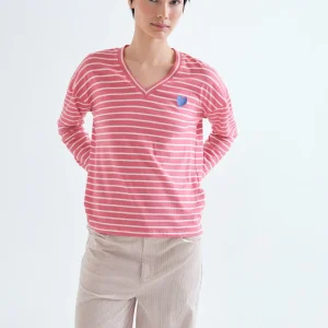 Camiseta 100% algodón con estampados de rayas rosa