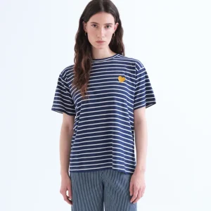 Camiseta 100% algodón con estampado de rayas azul marino