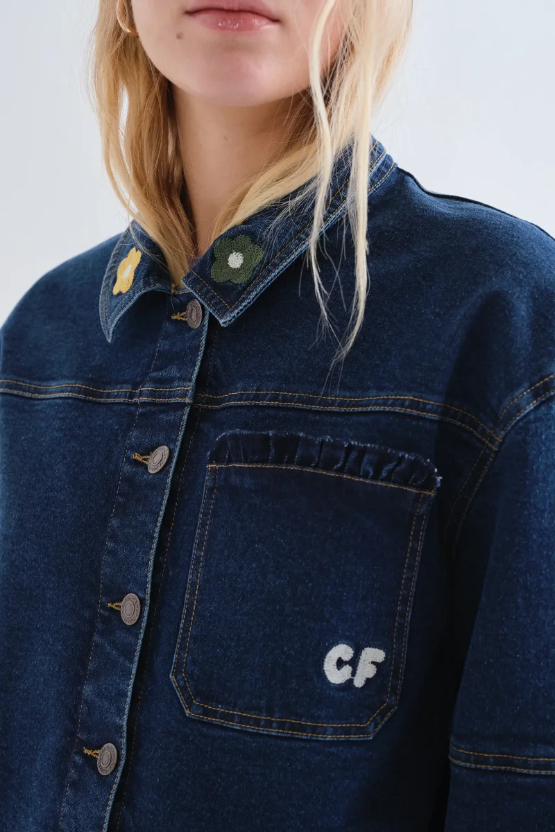 Chaqueta vaquera azul marino con bordado Euphonia - Imagen 4